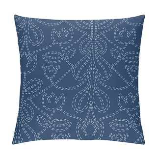 Personality  Floral Motif Sashiko Style Japanese Needlework Seamless Vector Pattern. Pillow Covers