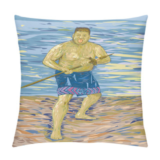 Personality  Post Impressionism Art Style Of A Maori Warrior Performing The Haka Ceremonial Maori War Dance Or Challenge Viewed From Front Pillow Covers