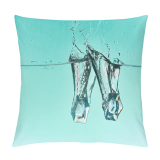 Personality  Ice Cubes Falling In Water With Splash On Turquoise Background Pillow Covers