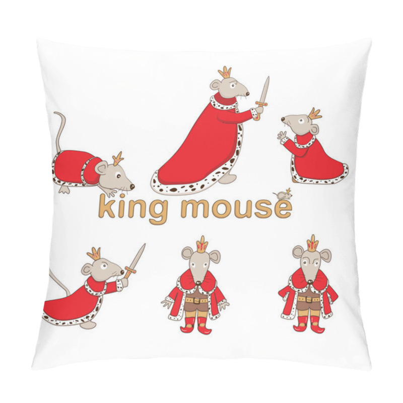 Personality  Mouse King Set. Vector Illustration Isolated On White Background. Pillow Covers