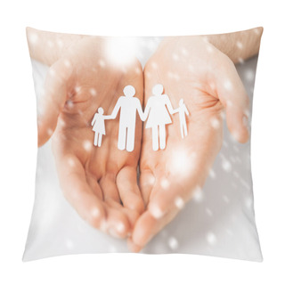 Personality  Man Hands Showing Family Of Paper People Pillow Covers