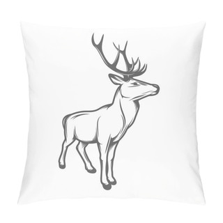 Personality  Adult Wild Deer With Antlers Isolated On White Background Pillow Covers