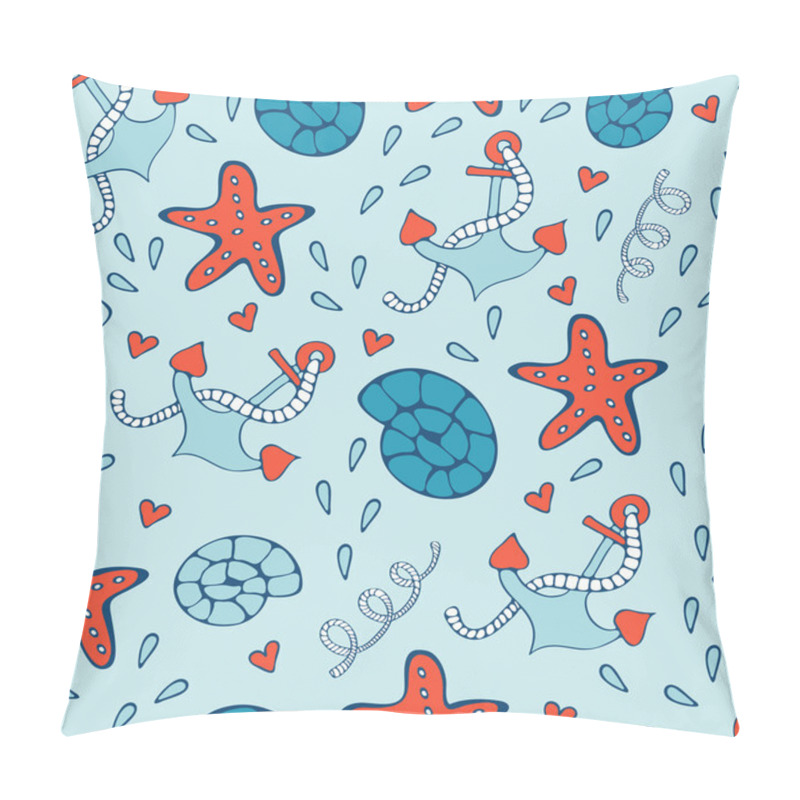 Personality  Colorful seamless sea pattern with anchors, shells and starfishes pillow covers