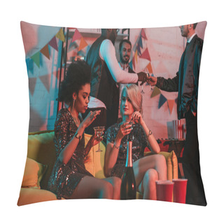 Personality  Multiracial Friends Having Party With Champagne Drinks Pillow Covers