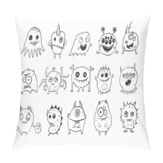 Personality  Collection Of Cute Doodle Monsters On White Background Pillow Covers