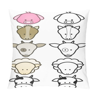 Personality  Vector Illustration Set Of Cartoon Farm Animals. Pillow Covers