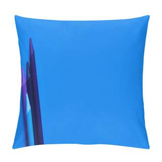Personality  Top View Of Blue Gradient Crayons On Bright Background, Banner Pillow Covers