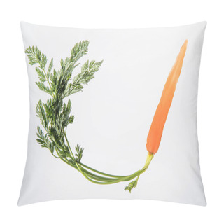 Personality  Slice Of Bright Ripe Carrot With Green Leaves On Grey Background Pillow Covers