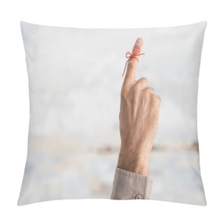 Personality  Cropped View Of Senior Man With Alzheimers Disease String Human Finger Reminder  Pillow Covers