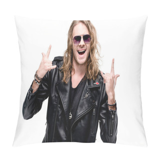 Personality  Man Showing Rock Signs Pillow Covers
