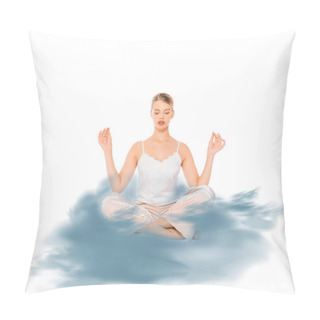 Personality  Girl In Lotus Pose Meditating With Blue Cloud Illustration  Pillow Covers