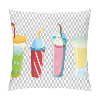 Personality  Set Of Different Types Of Soft Or Sweet Drinks Isolated On Transparent Background Illustration Pillow Covers
