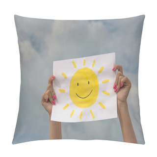 Personality  Sheet Of Paper With Sun Image Against Overcast Sky Pillow Covers