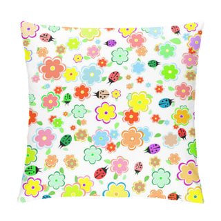 Personality  Spring Background With Small Flowers And Ladybugs Pillow Covers
