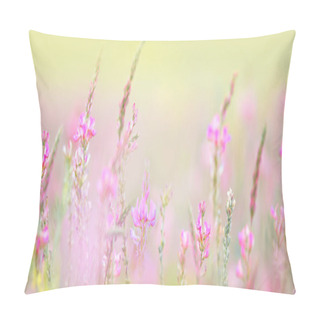 Personality  Natural Floral Background - Meadow Gentle Wild Flowers In Macro Selective Focus And Pastel Colors Background, Banner With Empty Space Pillow Covers
