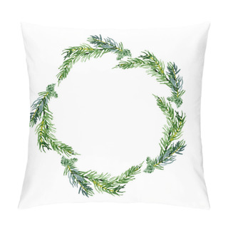 Personality  New Year, Christmas, Festive, Spruce, Coniferous Wreath. Decoration For The Holiday. Garland Of Twigs, Toys, Mandarins And Cookies. Watercolor. Illustration Pillow Covers