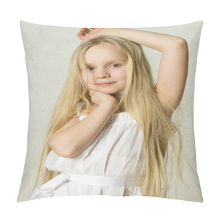 Personality  Smiling Blonde Girl With Long Hair Pillow Covers