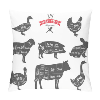 Personality  American (US) Meat Cuts Diagrams Pillow Covers