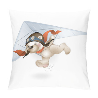 Personality The Teddy Bear Is Flying On A Hang Glider In The Sky Pillow Covers