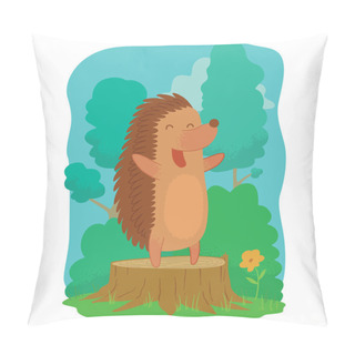 Personality  Card, Cute Brown Hedgehog Standing And Laughing Pillow Covers