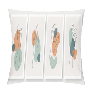 Personality  Modern Abstract Boho Style Hand Gesture. Set Of Four Aesthetic Hand-drawn Modern Gesture Art Contemporary Bohemian Poster Cover Template. Organic Boho Shape Set Pillow Covers