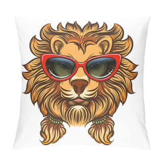 Personality  Glam Lion With Red Sunglasses Pillow Covers
