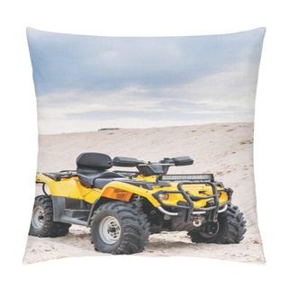 Personality  Modern Yellow All-terrain Vehicle Standing In Desert On Cloudy Day Pillow Covers