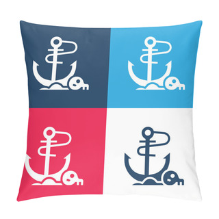 Personality  Anchor Blue And Red Four Color Minimal Icon Set Pillow Covers