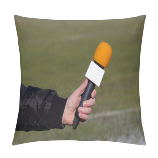 Personality  Hand Hold Microphone For Interview During A Football Mach Pillow Covers