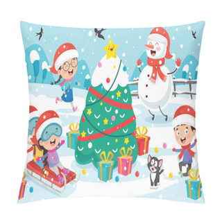 Personality  Christmas Greeting Card Design With Cartoon Characters Pillow Covers