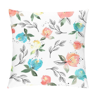 Personality  Watercolor Flowers. Seamless Watercolor Floral Pattern. For Textiles, Wrapping Paper, Cover, Fabric, Wallpaper. On White Background With Graphical Leaves. Pillow Covers