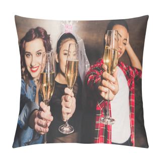 Personality  Multicultural Women With Champagne At Hen Party Pillow Covers