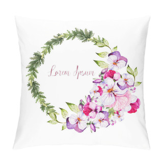 Personality  Watercolor Colorful  Wreath With Pansy Flowers.  Pillow Covers
