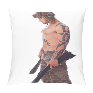 Personality  Russian Guy Is Standing By His Left Side And Holding Gun And Mac Pillow Covers