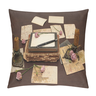 Personality  Vintage Background With Books, Postcards Pillow Covers