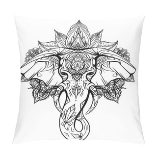 Personality  Contoured Native Elephant Head With Trunk, Tusks And Boho Ornaments. Ganesha Head With Mandala. Vector Silhouette For Coloring Pages, Cards, Banners And Your Creativity. Pillow Covers