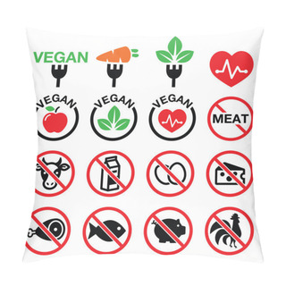 Personality  Vegan, No Meat, Vegetarian, Lactose Free Icons Set Pillow Covers