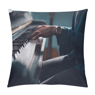 Personality  Woman Seated At Piano Playing Music Pillow Covers