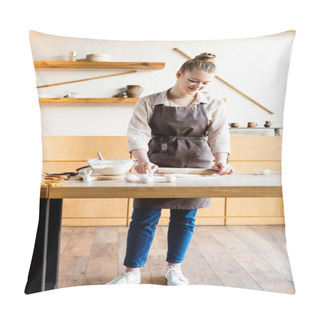 Personality  Cheerful Woman Rolling Out Dough With Rolling Pin Near Decorative Easter Bunnies Pillow Covers