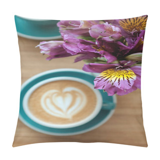 Personality   Alstroemeria Flowers On The Table With A Cup Of Coffee Pillow Covers