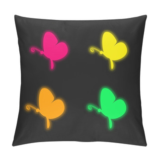 Personality  Black Butterfly Side View Four Color Glowing Neon Vector Icon Pillow Covers