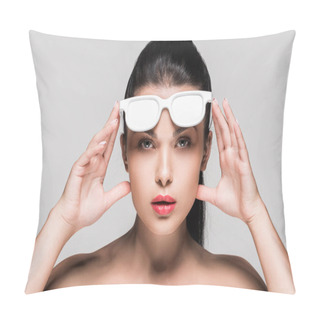 Personality  Woman In White Painted Sunglasses Pillow Covers