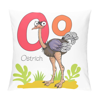 Personality  Vector Illustration. Alphabet With Animals. Large Capital Letter O With A Picture Of A Bright Cute Ostrich. Pillow Covers