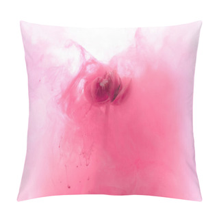 Personality  Close Up View Of Pink Flower And Paint Splash Isolated On White Pillow Covers