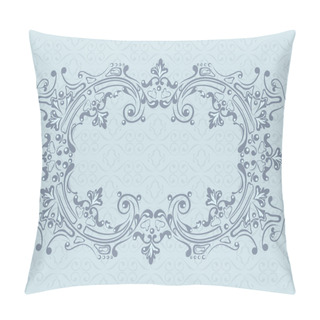 Personality  Design Frame With Swirling Decorative Elements On A Blue Ornamental Background Pillow Covers