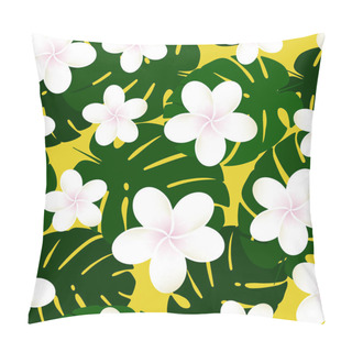 Personality  Seamless Vector Tropical Pattern. Plumeria, Frangipani. Exotic Vector Beach Wallpaper Seamless Pattern. Pillow Covers