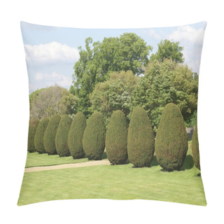 Personality  Yew Topiary Trees Growing In A Garden Pillow Covers