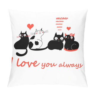 Personality  Vector Celebratory Card With Enamored Cats On A White Background Pillow Covers