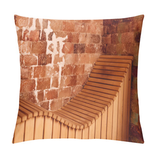 Personality  Wooden Bench In Spa Center With Textured Walls Pillow Covers
