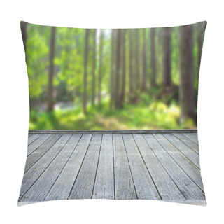 Personality   Wooden Deck Table With Forest Background Pillow Covers
